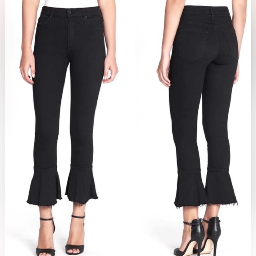 MOTHER Black Cha Cha The Fray Bell Flare Jeans